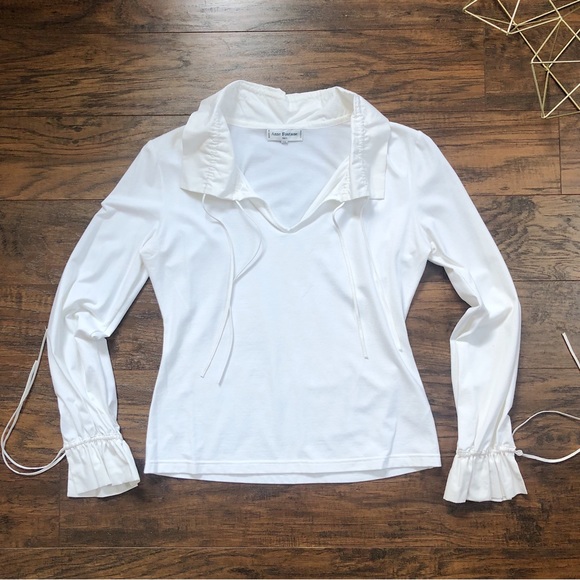 Anne Fontaine Tops - Anne Fontaine • Valerie Blouse white cotton knit poplin collar ruffle cuff